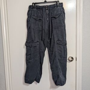 Zara Cargo Jogger Pants Gray Utility Cropped Elastic Waist M